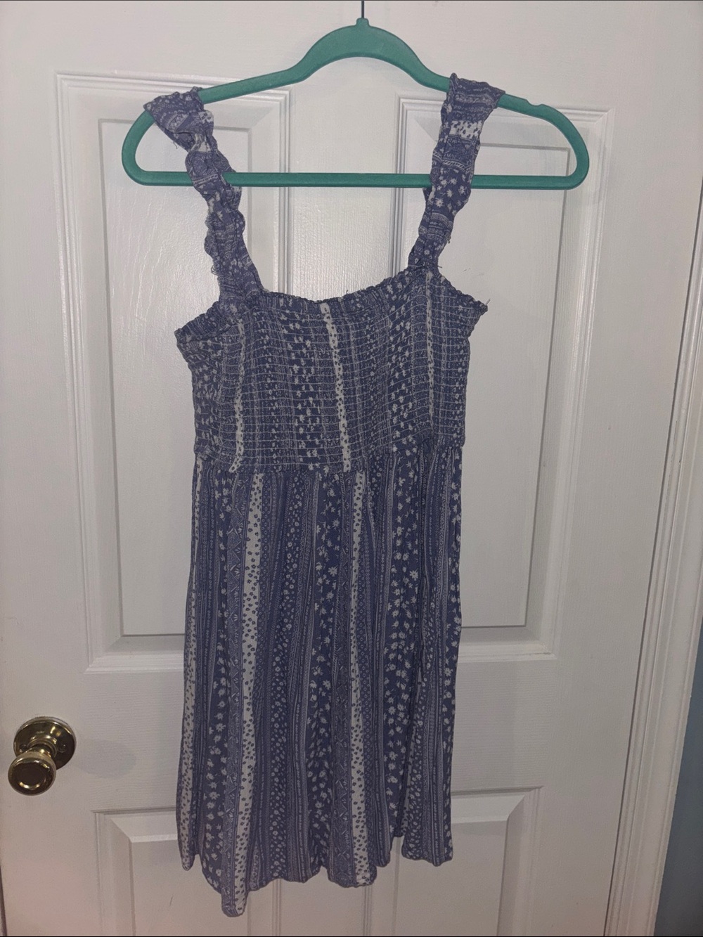 Pink Rose Blue Textured Smocked Top